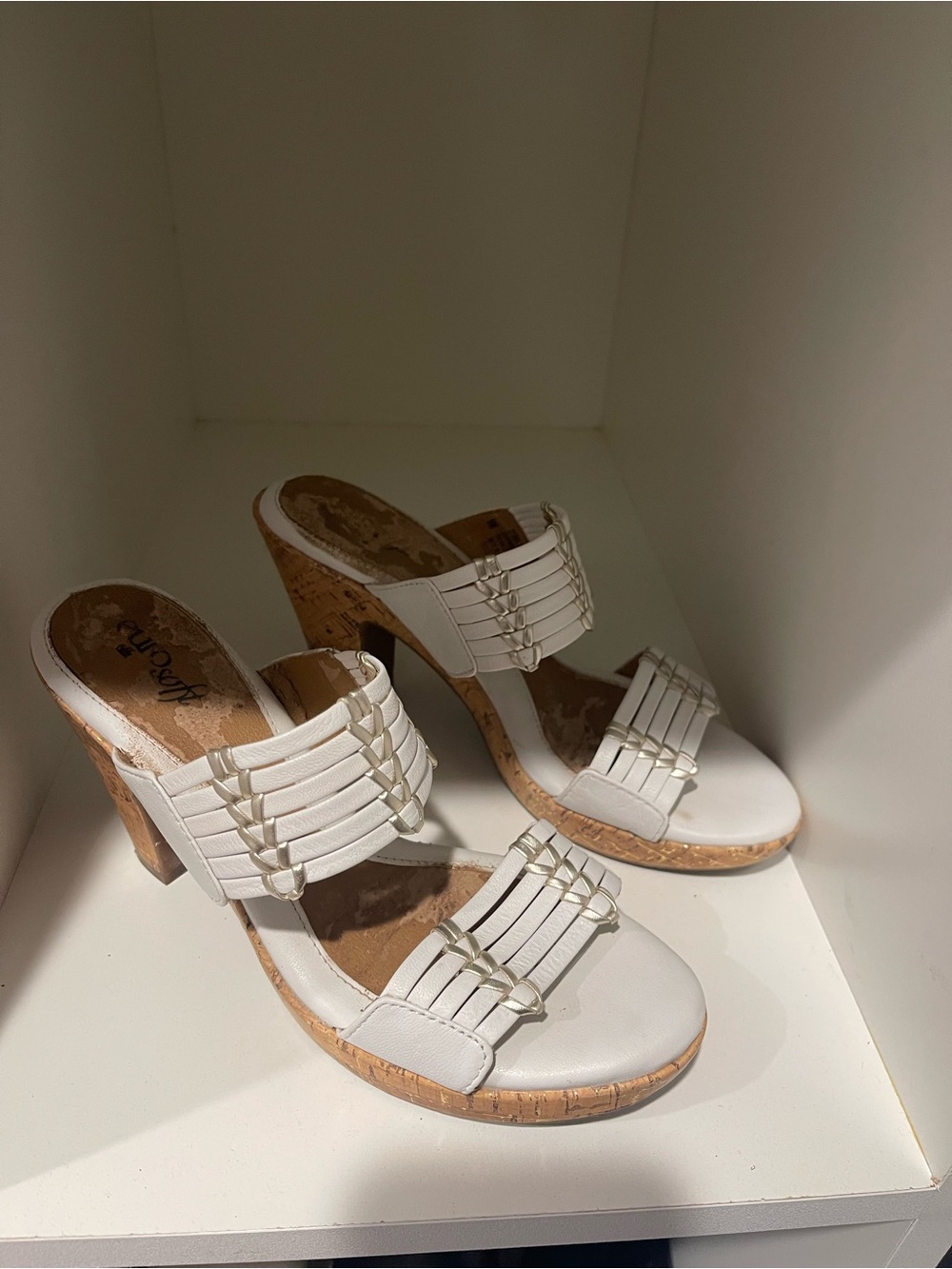 Sofft White Strappy Cork Block Heel Sandals
